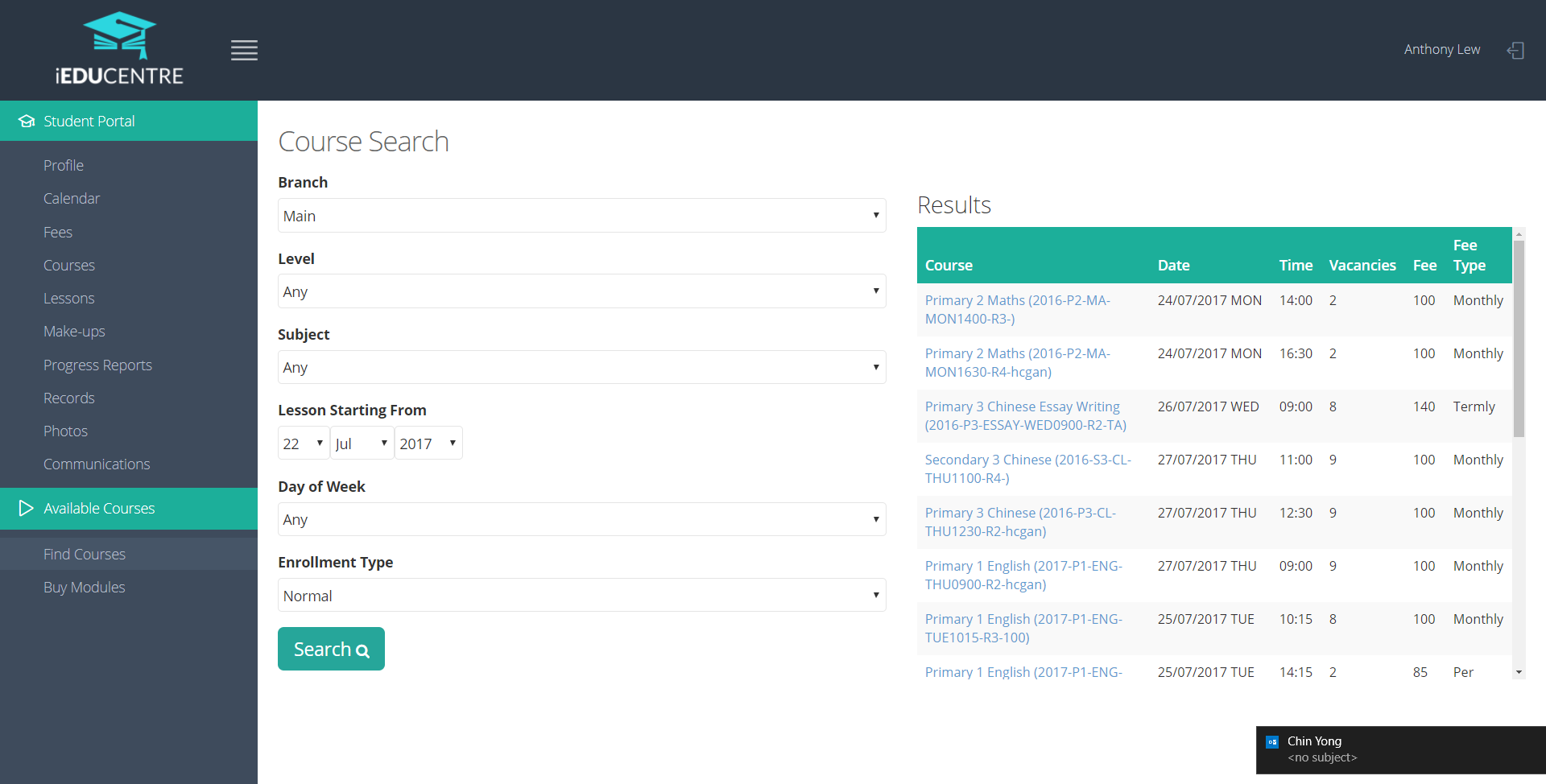 Student and parent self-service portal in iEduCentre